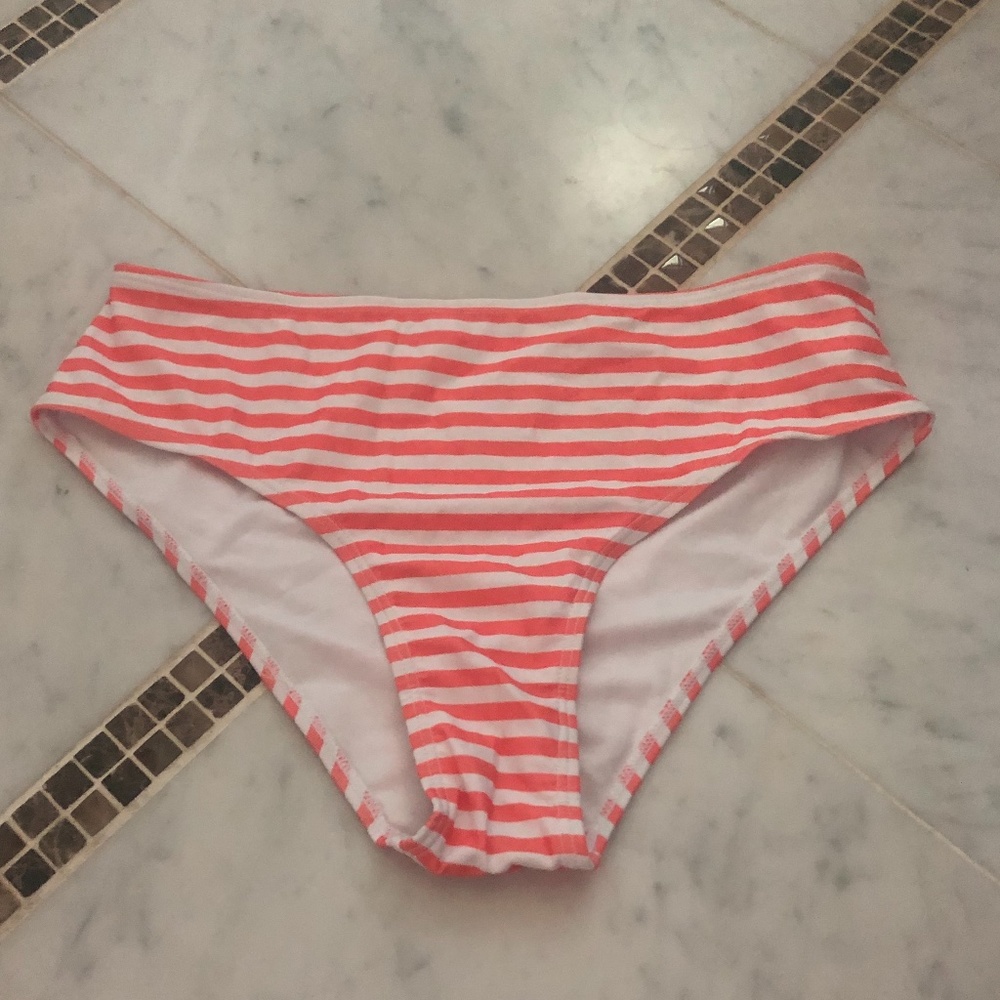 Orange and white high waisted stripedbikini bottom